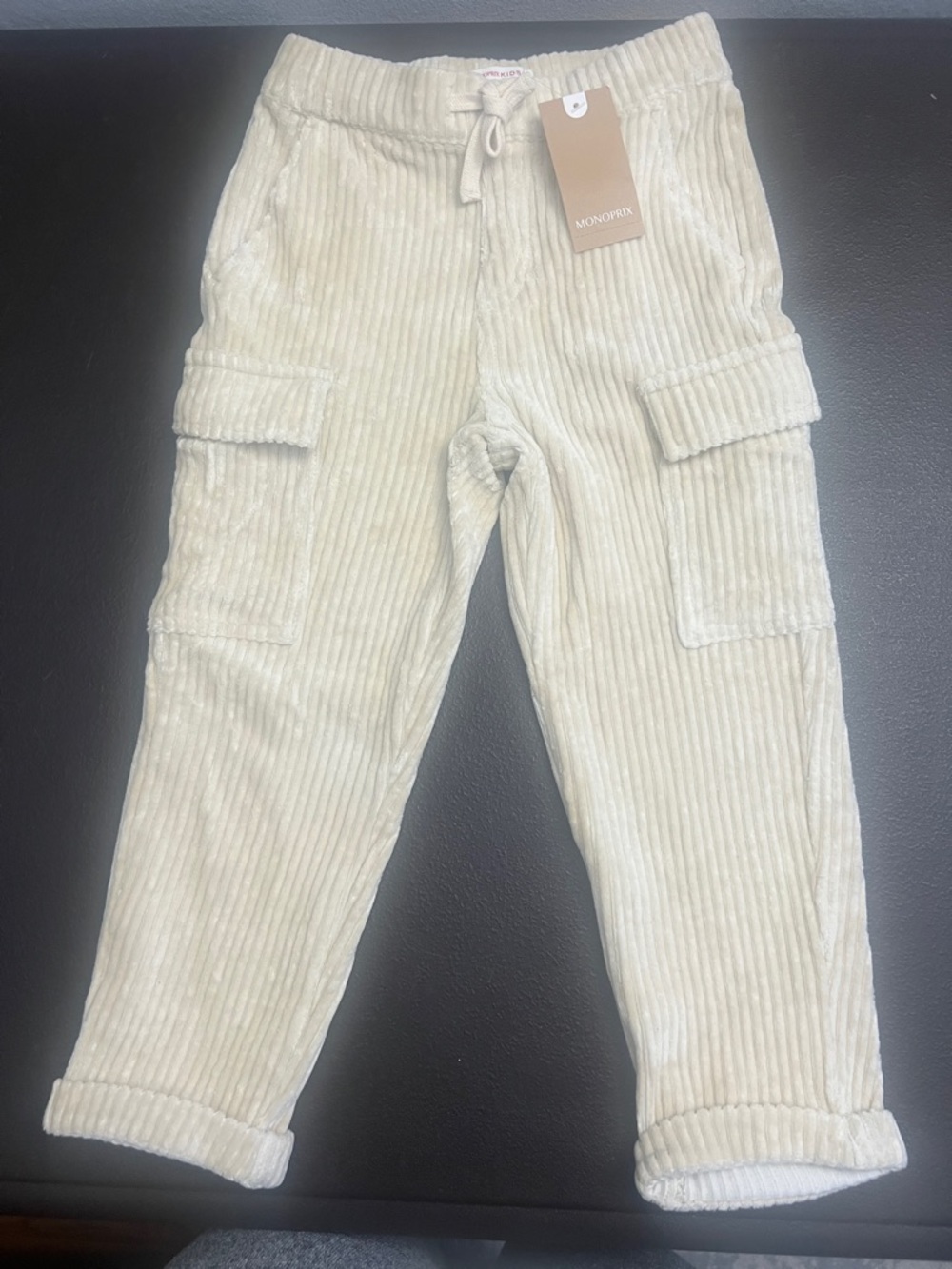 Monoprix Cream Corduroy Cargo Joggers for Kids